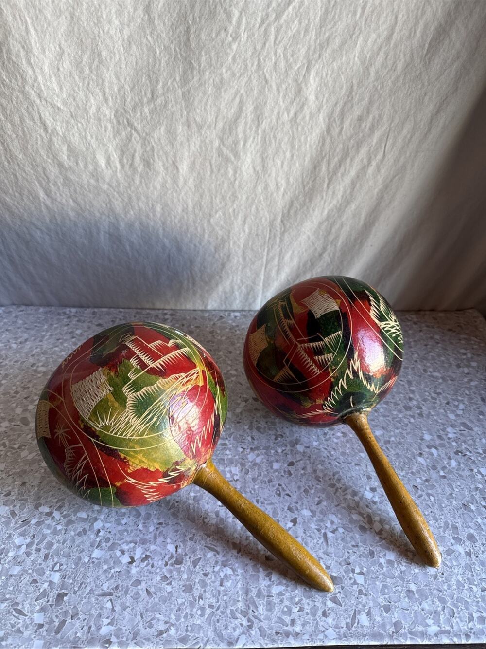 Vintage Maracas Made In Havana Hand Painted Wood